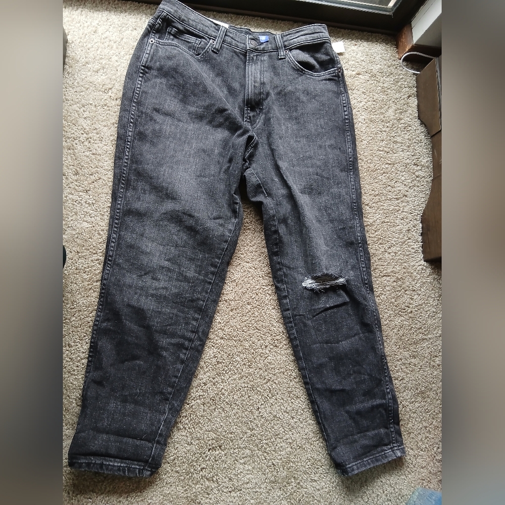 NWT Arizona Dark Gray Distressed Mom Jeans